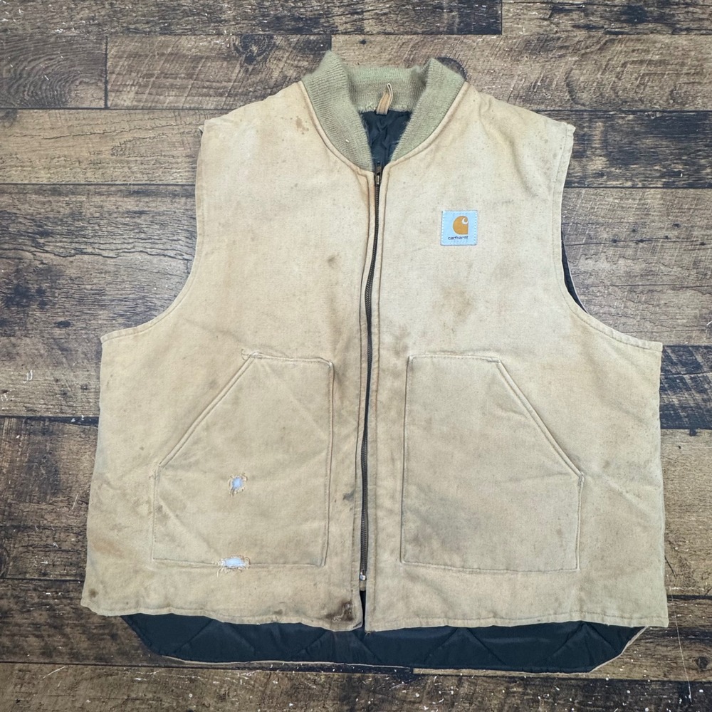 Vintage Carhartt VQ186 Men's Insulated Work Vest Brown Quilted Lined Size XXL